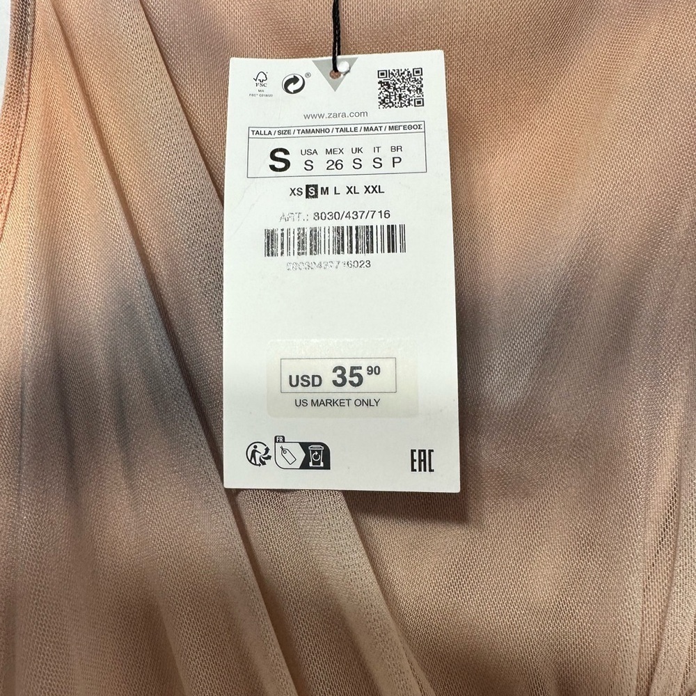 Zara Tan Asymmetrical Ruched Tank Top size S brand new w tags - Picture 3 of 7
